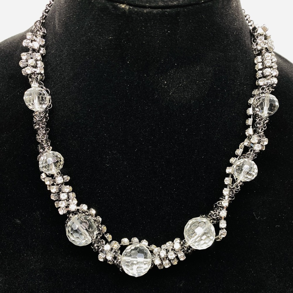 Crystal Rhinestone‎ Necklace Silver Clear Glamour Adjustable Costume Jewelry